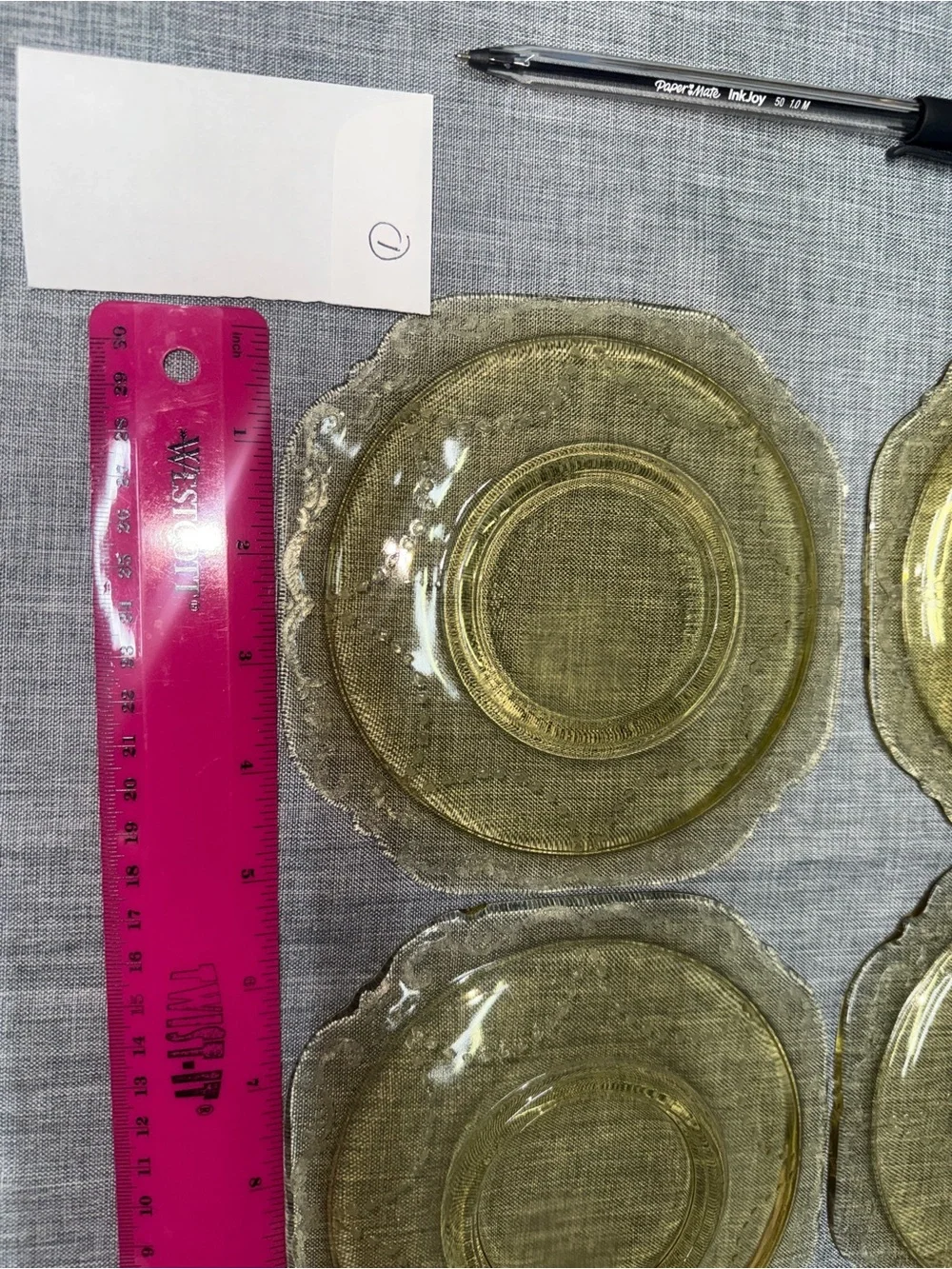Vintage Amber Depression Glass Saucers Set of 4 Scroll Border Tea Cup Plates